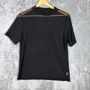Sterling Kreek Mesh Top Black Goth Sheer Mock Neck Women Large Layering Festival